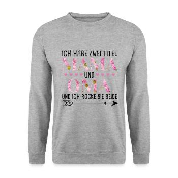 Ich habe 2 Titel Mama und Oma - Unisex Pullover - Weißgrau meliert - Vorne - Alina (178cm) & Michal (187cm)