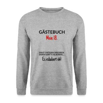 Gästebuch T Shirt 18. Geburtstag - Unisex Pullover - Weißgrau meliert - Vorne - Alina (178cm) & Michal (187cm)