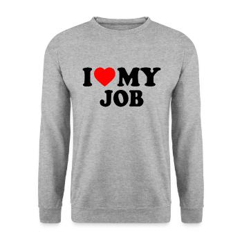 I love my job - Unisex Pullover - Weißgrau meliert - Vorne - Alina (178cm) & Michal (187cm)