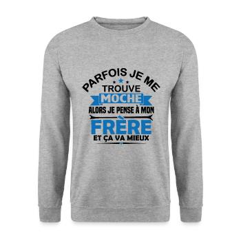 Parfois Je me trouve moche frère - Sweat-shirt Unisexe - gris chiné - Devant - Alina (178cm) & Michal (187cm)