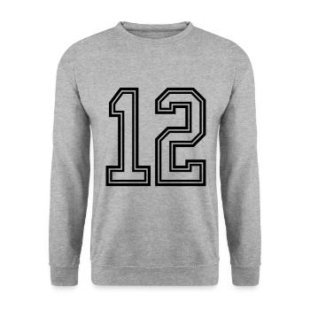 12 Zahl symbol - Unisex Pullover - Weißgrau meliert - Vorne - Alina (178cm) & Michal (187cm)