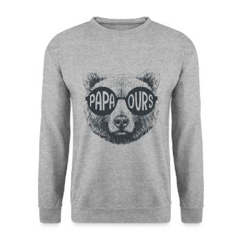 Papa bear cadeau T shirt papa fête des pères - Sweat-shirt Unisexe - gris chiné - Devant - Alina (178cm) & Michal (187cm)