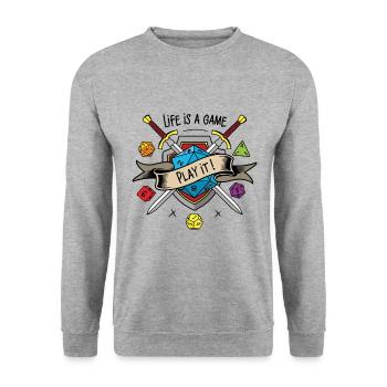 Life is a game play it - Unisex Sweatshirt - salt & pepper - Front - Alina (178cm) & Michal (187cm)