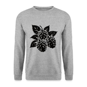 Schlichtes Brombeer-Design – Natürliche Eleganz - Unisex Pullover - Weißgrau meliert - Vorne - Alina (178cm) & Michal (187cm)