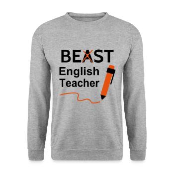 Funny Beast Meilleur professeur d’anglais - Sweat-shirt Unisexe - gris chiné - Devant - Alina (178cm) & Michal (187cm)