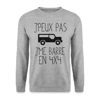 T shirt je peux pas je me barre en 4x4 - Sweat-shirt Unisexe - gris chiné - Devant - Alina (178cm) & Michal (187cm)