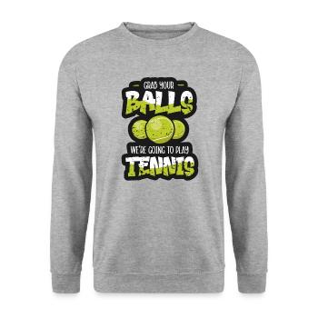 Joueur de tennis présent Tennis Club Coach Sport - Sweat-shirt Unisexe - gris chiné - Devant - Alina (178cm) & Michal (187cm)