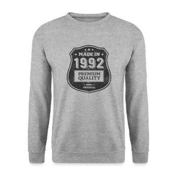 MADE IN 1992 - Sweat-shirt Unisexe - gris chiné - Devant - Alina (178cm) & Michal (187cm)