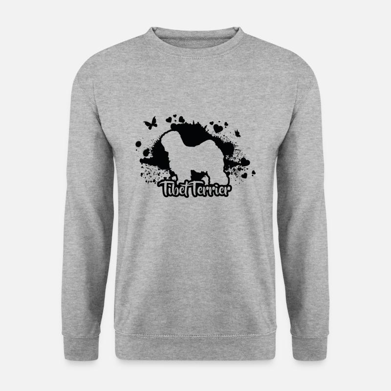 TIBET TERRIER Hund Hunde Rassehund Wilsigns - Unisex Pullover - Weißgrau meliert