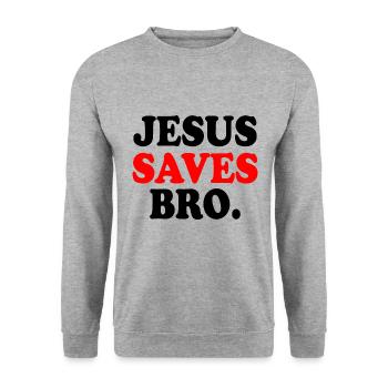 Jesus saves bro - Unisex Pullover - Weißgrau meliert - Vorne - Alina (178cm) & Michal (187cm)