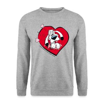 Asterix & Obelix - Idefix with heart - Unisex Sweatshirt - salt & pepper - Front - Alina (178cm) & Michal (187cm)