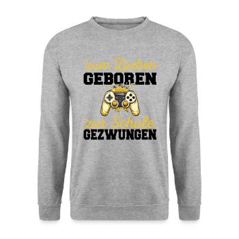 Zum Zocken Geboren Zur Schule Gezwungen Gaming - Unisex Pullover - Weißgrau meliert - Vorne - Alina (178cm) & Michal (187cm)