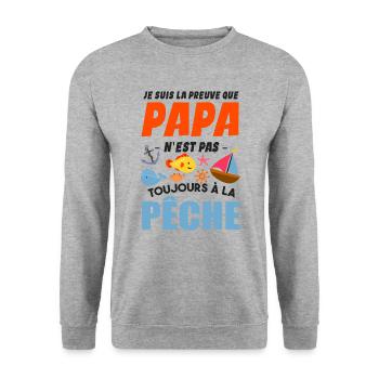Papa Pêche Pêcheur Bébé Nourrisson Naissance - Sweat-shirt Unisexe - gris chiné - Devant - Alina (178cm) & Michal (187cm)