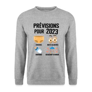 Prévisions pour 2023 Humour Futur Papa pour 2023 - Sweat-shirt Unisexe - gris chiné - Devant - Alina (178cm) & Michal (187cm)