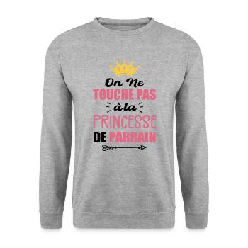 On Ne Touche Pas à la Princesse de Parrain Cadeau - Sweat-shirt Unisexe - gris chiné - Devant - Alina (178cm) & Michal (187cm)