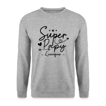 Papy Super Papy Humour Papy Cadeau - Sweat-shirt Unisexe - gris chiné - Devant - Alina (178cm) & Michal (187cm)