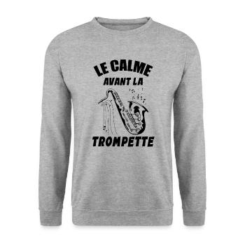 Le Calme Avant La Trompette Humourj Eu De Mots - Sweat-shirt Unisexe - gris chiné - Devant - Alina (178cm) & Michal (187cm)
