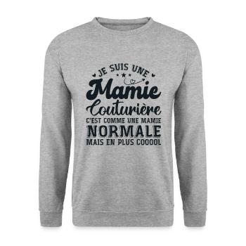 Mamie Couturière Humour Mamie Cadeau - Sweat-shirt Unisexe - gris chiné - Devant - Alina (178cm) & Michal (187cm)