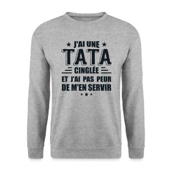 J'ai Une Tata Cinglée - Sweat-shirt Unisexe - gris chiné - Devant - Alina (178cm) & Michal (187cm)