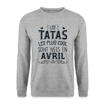 Anniversaire Tante Tata Avril Cadeau - Sweat-shirt Unisexe - gris chiné - Devant - Alina (178cm) & Michal (187cm)