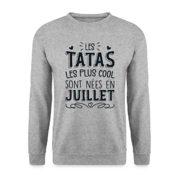 Anniversaire Tante Tata Juillet Cadeau - Sweat-shirt Unisexe - gris chiné - Devant - Alina (178cm) & Michal (187cm)