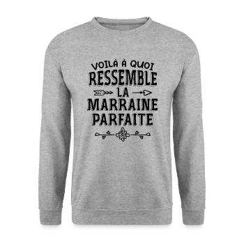 Marraine Parfaite - Parrain - Marraine - Filleule - Sweat-shirt Unisexe - gris chiné - Devant - Alina (178cm) & Michal (187cm)