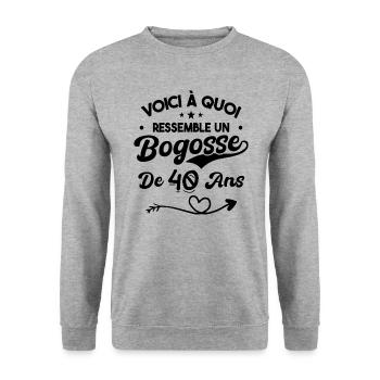 Bogosse 40 ans Cadeau Humour Anniversaire 40 ans - Sweat-shirt Unisexe - gris chiné - Devant - Alina (178cm) & Michal (187cm)