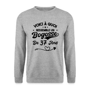 Bogosse 37 ans Cadeau Humour Anniversaire 37 ans - Sweat-shirt Unisexe - gris chiné - Devant - Alina (178cm) & Michal (187cm)