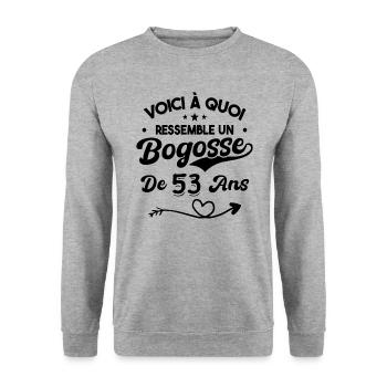 Bogosse 53 ans Cadeau Humour Anniversaire 53 ans - Sweat-shirt Unisexe - gris chiné - Devant - Alina (178cm) & Michal (187cm)