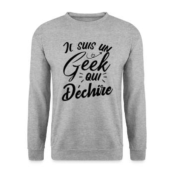 Je suis un geek qui déchire - Sweat-shirt Unisexe - gris chiné - Devant - Alina (178cm) & Michal (187cm)