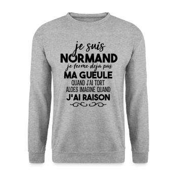 Je Suis Normand Je Ferme Déjà Pas Ma Gueule Humour - Sweat-shirt Unisexe - gris chiné - Devant - Alina (178cm) & Michal (187cm)