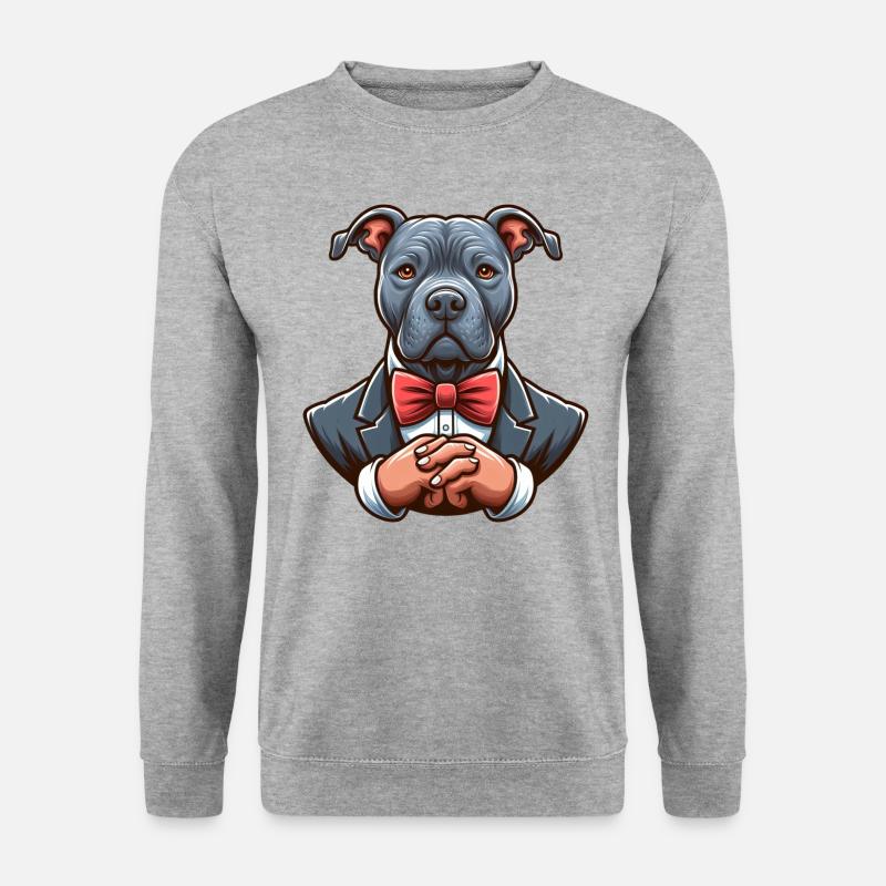 Pitbull trägt Smoking - Unisex Pullover - Weißgrau meliert