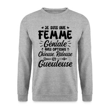 Chieuse gueuleuse grouch humorous femme géniale - Unisex Sweatshirt - salt & pepper - Front - Alina (178cm) & Michal (187cm)