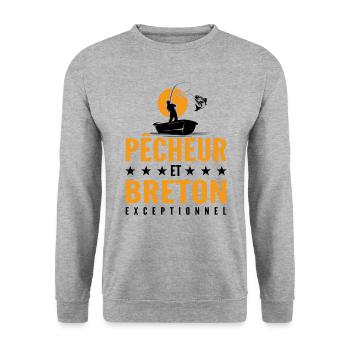 Pêcheur et Breton Exceptionnel - Cadeau Pêcheur - Sweat-shirt Unisexe - gris chiné - Devant - Alina (178cm) & Michal (187cm)