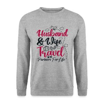 Paar, das Ehemann und Ehefrau zusammenbringt Reisepartner - Unisex Pullover - Weißgrau meliert - Vorne - Alina (178cm) & Michal (187cm)