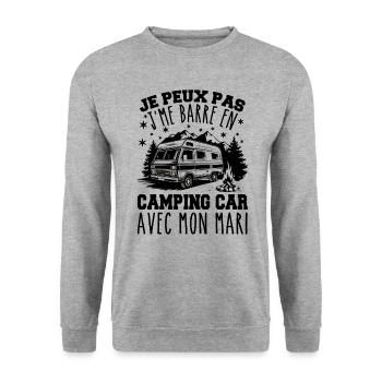 J'peux pas j'me barre en camping car avec mon mari - Sweat-shirt Unisexe - gris chiné - Devant - Alina (178cm) & Michal (187cm)