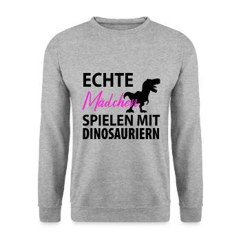 Paläontologie Dinosaurier - Unisex Pullover - Weißgrau meliert - Vorne - Alina (178cm) & Michal (187cm)