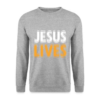 Jesus lebt bibel - Unisex Pullover - Weißgrau meliert - Vorne - Alina (178cm) & Michal (187cm)