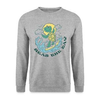 Surfing - Seas the Day - Unisex Sweatshirt - salt & pepper - Front - Alina (178cm) & Michal (187cm)