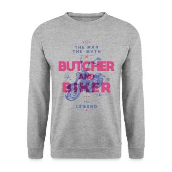 Metzger und Biker der Mann der Mythos die Legende - Unisex Pullover - Weißgrau meliert - Vorne - Alina (178cm) & Michal (187cm)