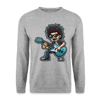 Groovy Laughter: Lustige Cartoon-Person, die Blau spielt - Unisex Pullover - Weißgrau meliert - Vorne - Alina (178cm) & Michal (187cm)