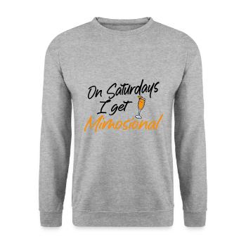 On Saturdays I Get Mimosional Brunch Shirt - Unisex Pullover - Weißgrau meliert - Vorne - Alina (178cm) & Michal (187cm)