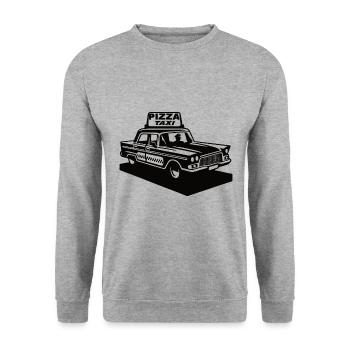Vintage Pizza Taxi - Lieferservice Design - Unisex Pullover - Weißgrau meliert - Vorne - Alina (178cm) & Michal (187cm)