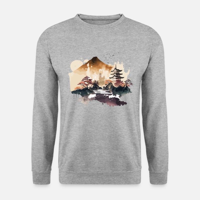 Japanischer Tempel - Unisex Pullover - Weißgrau meliert
