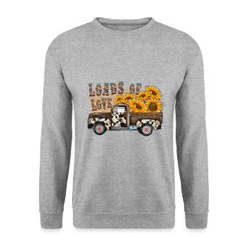 Sonnenblume Lasten der Liebe - Unisex Pullover - Weißgrau meliert - Vorne - Alina (178cm) & Michal (187cm)
