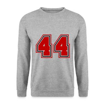 44 Zahl symbol - Unisex Pullover - Weißgrau meliert - Vorne - Alina (178cm) & Michal (187cm)