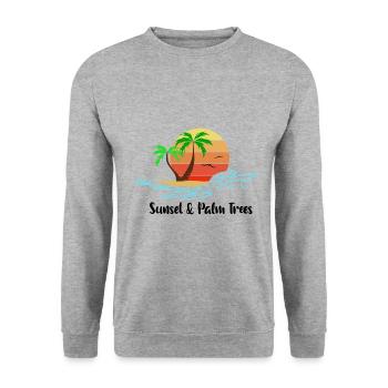 Coucher de soleil et palmiers - Sweat-shirt Unisexe - gris chiné - Devant - Alina (178cm) & Michal (187cm)