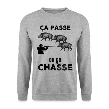 Chasse sanglier triplés, ça passe ou ça chasse - Sweat-shirt Unisexe - gris chiné - Devant - Alina (178cm) & Michal (187cm)