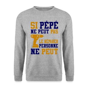 Cadeau Pépé Si Pépé ne peut pas le Réparer - Sweat-shirt Unisexe - gris chiné - Devant - Alina (178cm) & Michal (187cm)