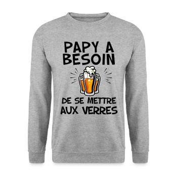 Papy Apéro Humour Jardin Et Bière - Sweat-shirt Unisexe - gris chiné - Devant - Alina (178cm) & Michal (187cm)